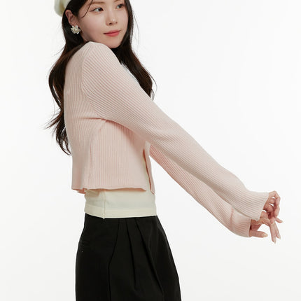 v-neck-buttoned-crop-cardigan-oa405 / Pink