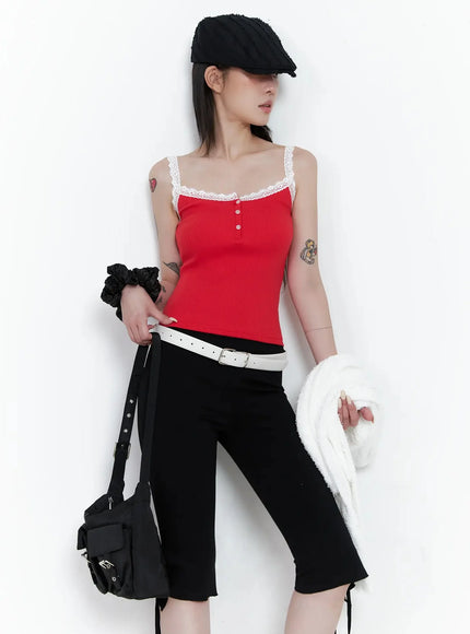lace-trim-tank-top-is508 / Red