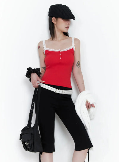 lace-trim-tank-top-is508 / Red
