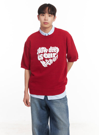 mens-heart-graphic-short-sleeve-sweater-ia521 / Red
