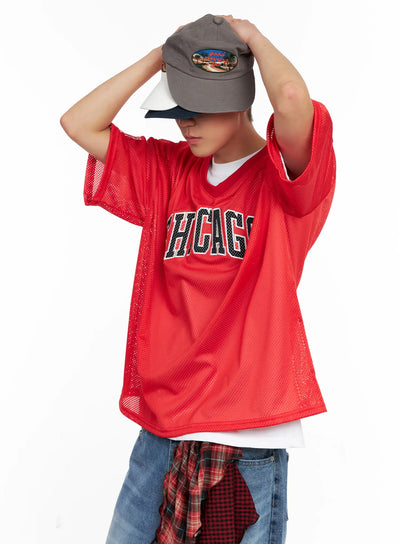 mens-chicago-mesh-v-neck-jersey-tee-ig511 / Red
