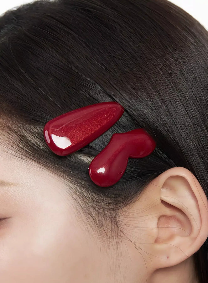 glossy-love-hair-pin-set-if502 / Red