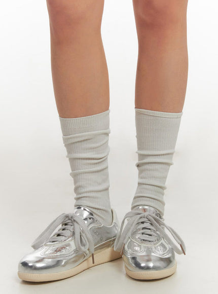 Silver Faux Leather Sneakers IM514