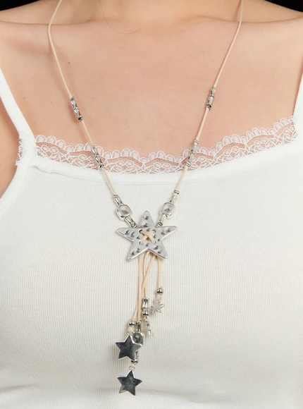 star-beaded-cord-necklace-if526 / Silver