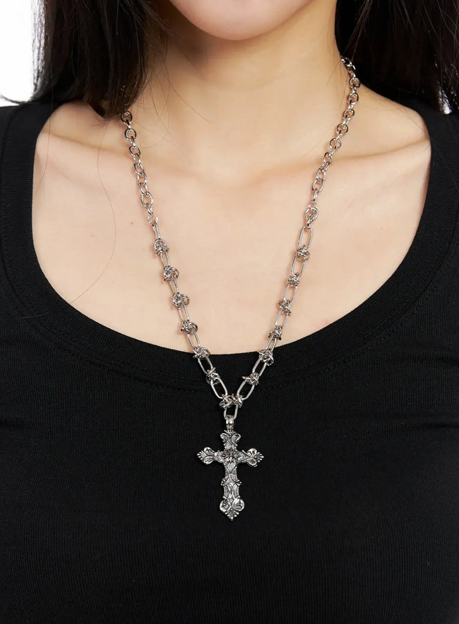unisex-cross-chain-necklace-ig512 / Silver