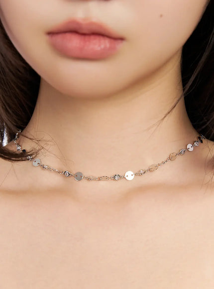 cubic-disc-linked-necklace-im531 / Silver