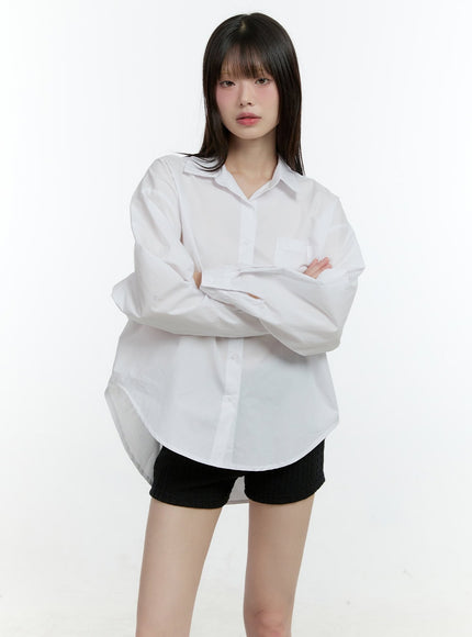 loose-fit-collared-button-up-shirt-cf506 / White