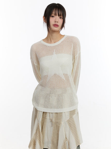 Star Mesh Knit Long-Sleeve Top CA508