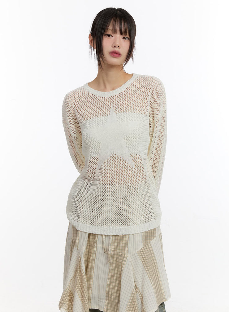 Star Mesh Knit Long-Sleeve Top CA508