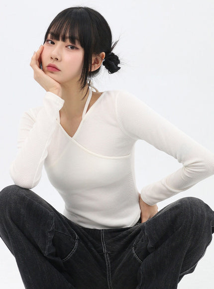 wrap-halter-neck-slim-fit-tee-in310 / White