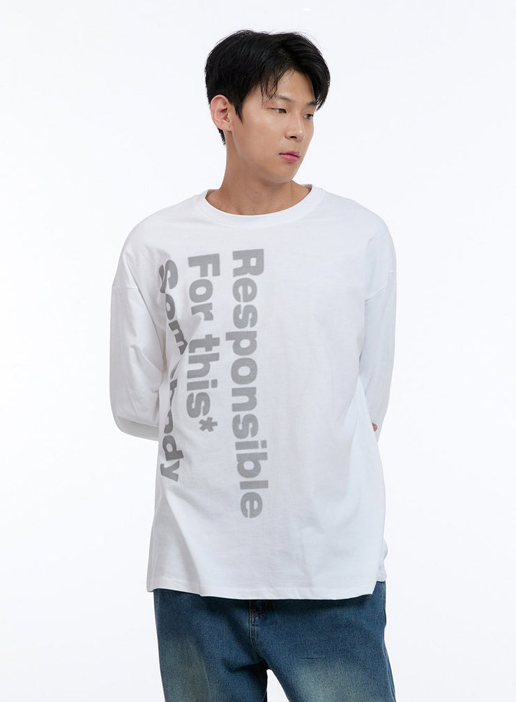 mens-round-neck-lettering-long-sleeve-ig428 / White