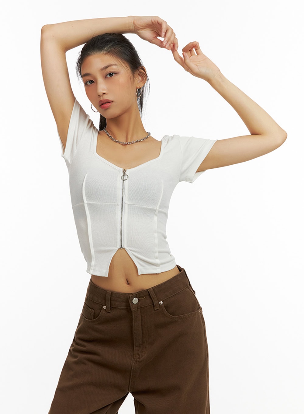 zip-up-crop-top-iu412 / White