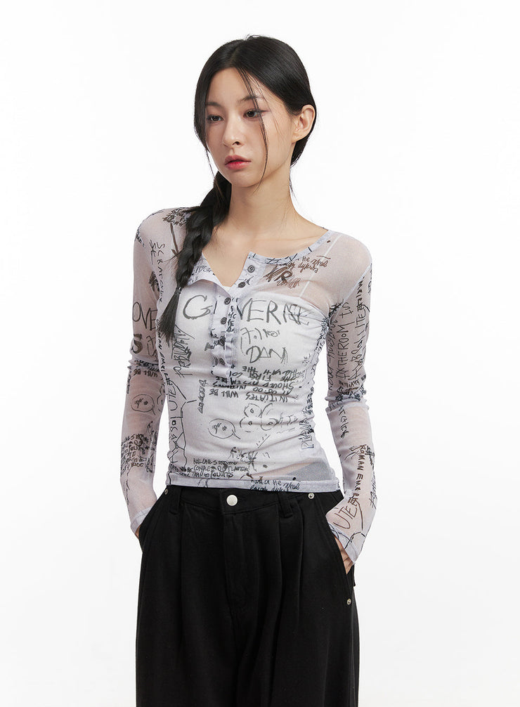 graphic-sheer-slim-fit-top-cn426 / White