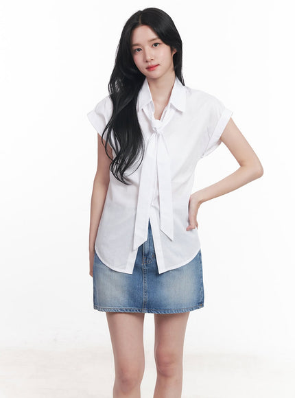 collared-blouse-top-neck-tie-set-cy523 / White