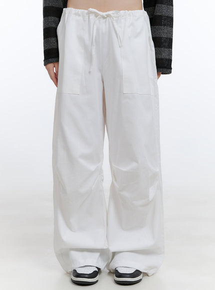 string-pocket-low-rise-wide-leg-pants-cg412 / White