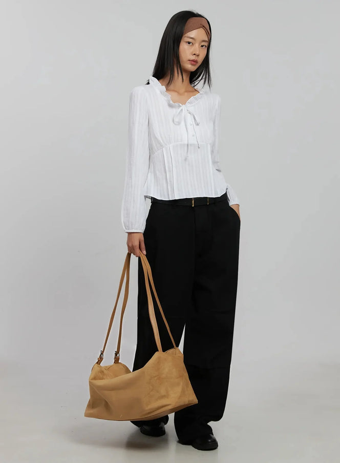 frill-striped-blouse-ij509 / White