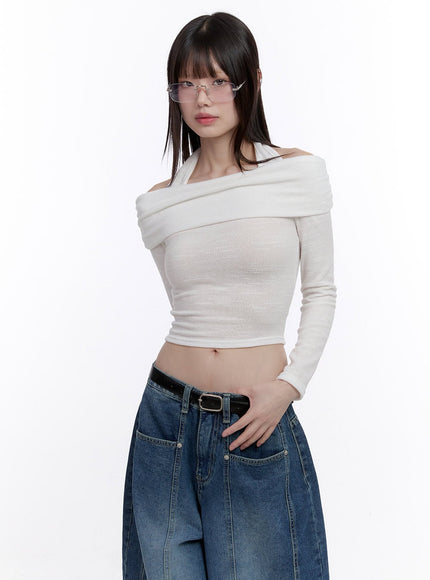 Off-Shoulder Crop Top with Halter Strap CF512