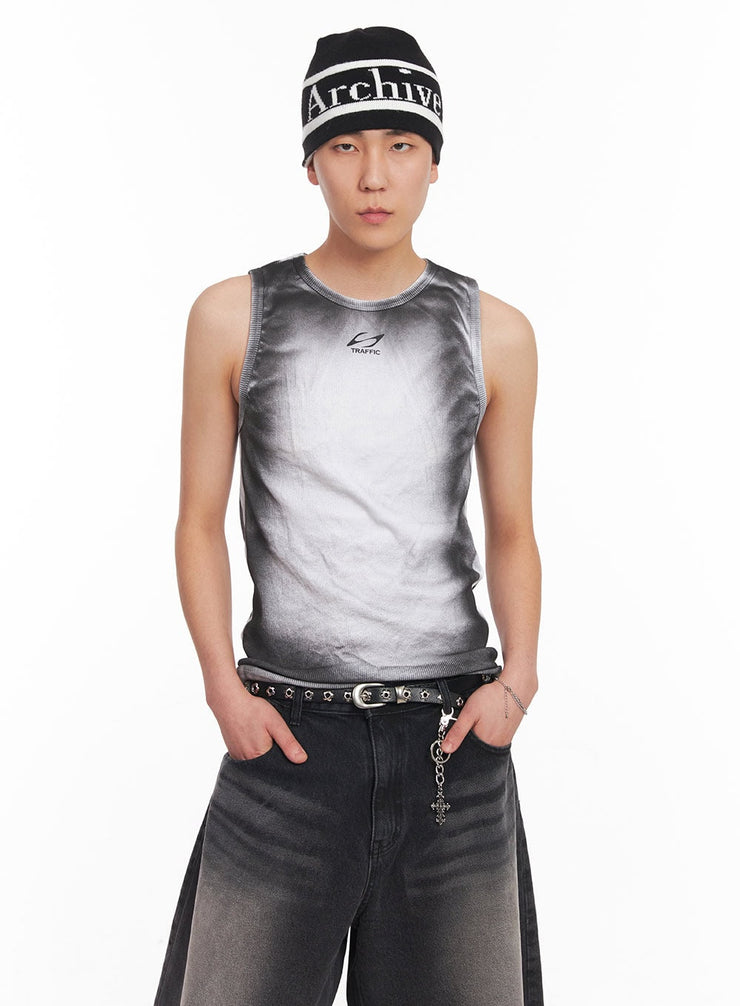 mens-washed-cotton-logo-tank-top-iy505 / White