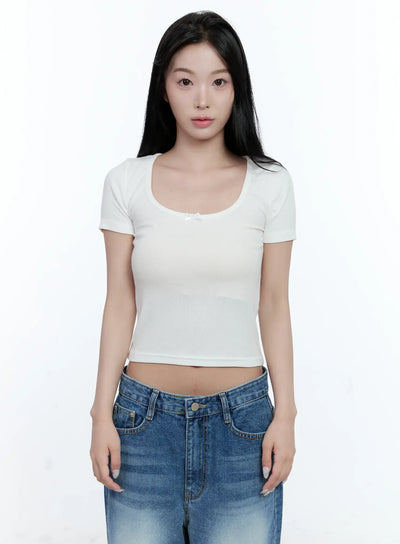 ribbed-u-neck-crop-tee-cl530 / White