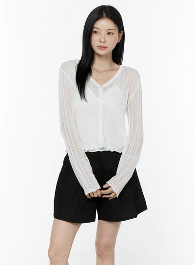 sheer-v-neck-cardigan-iu505 / White