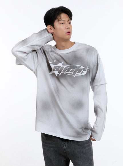 mens-oversize-layered-tee-and-long-sleeve-ig427 / White