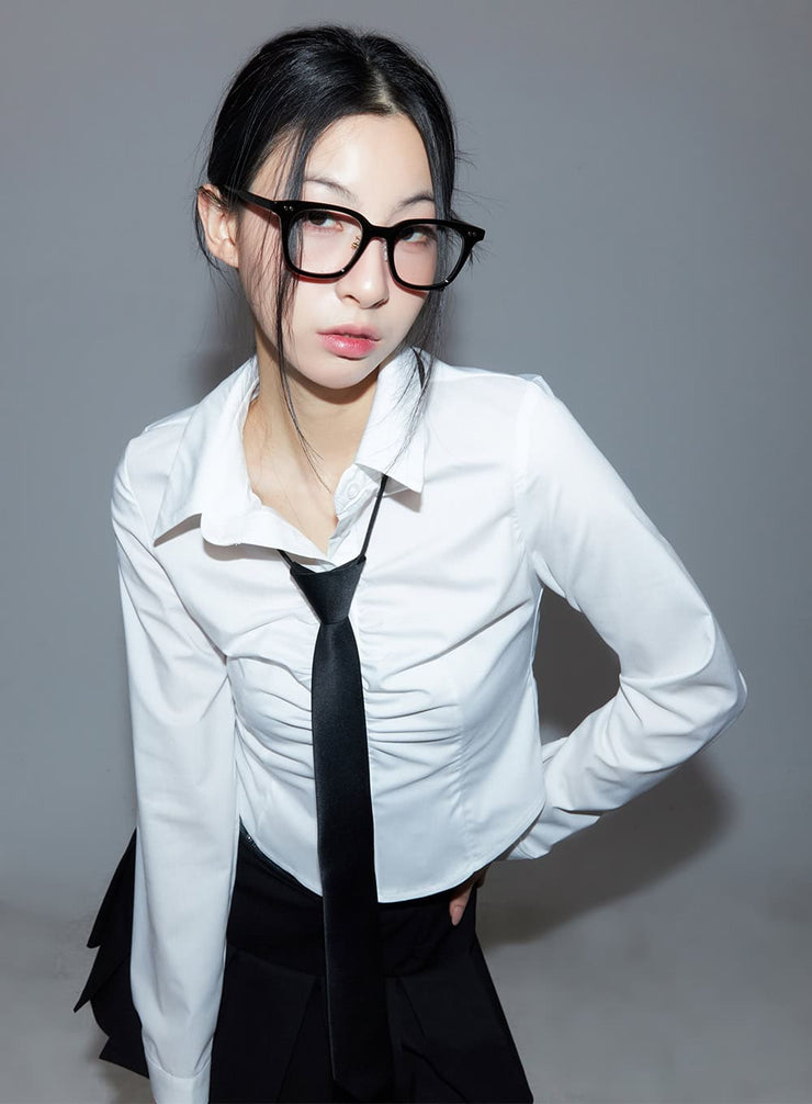 Collared Slim-Fit Buttoned Crop Shirt CM504