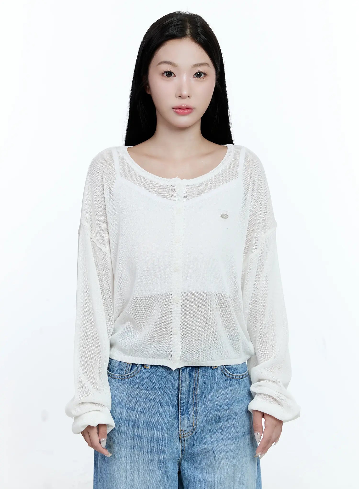 linen-relaxed-fit-cardigan-cg513 / White