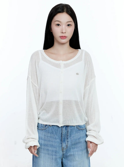 linen-relaxed-fit-cardigan-cg513 / White