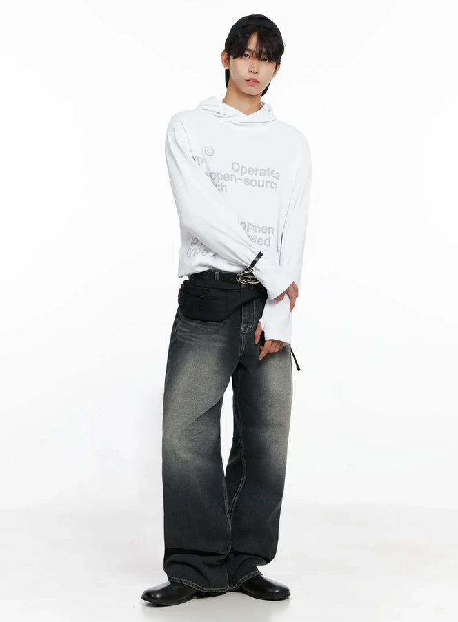 mens-lettering-hand-warmer-hoodie-io517 / White