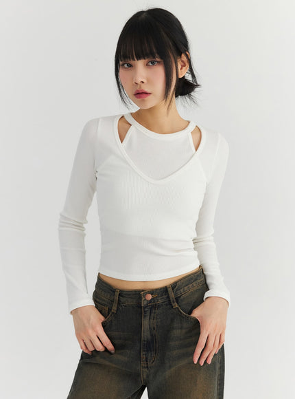 halter-neck-layered-crop-tee-cn301 / White