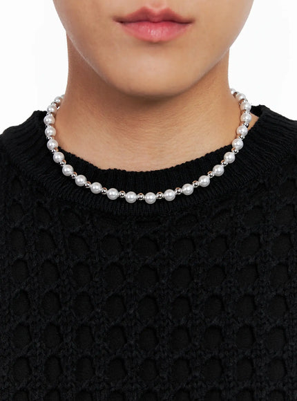mens-pearl-beaded-necklace-chain-ig515 / White