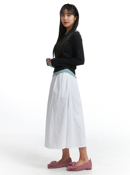 solid-elastic-waist-maxi-skirt-oj302 / White