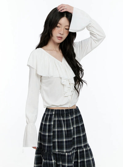 ruffle-flare-sleeved-cardigan-cn517 / White