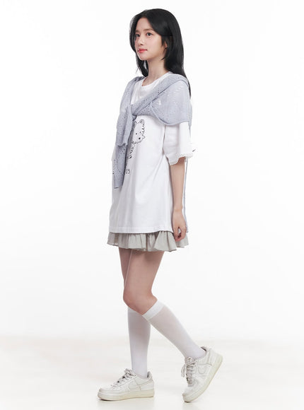 lace-graphic-oversize-t-shirt-cy526 / White