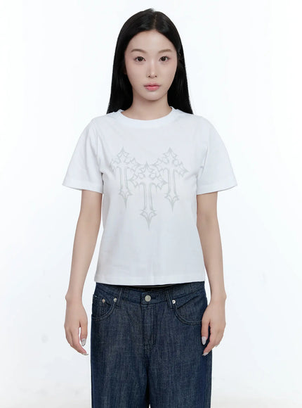 graphic-print-semi-crop-tee-cl530 / White