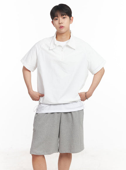 mens-windbreaker-half-zip-top-ia525 / White