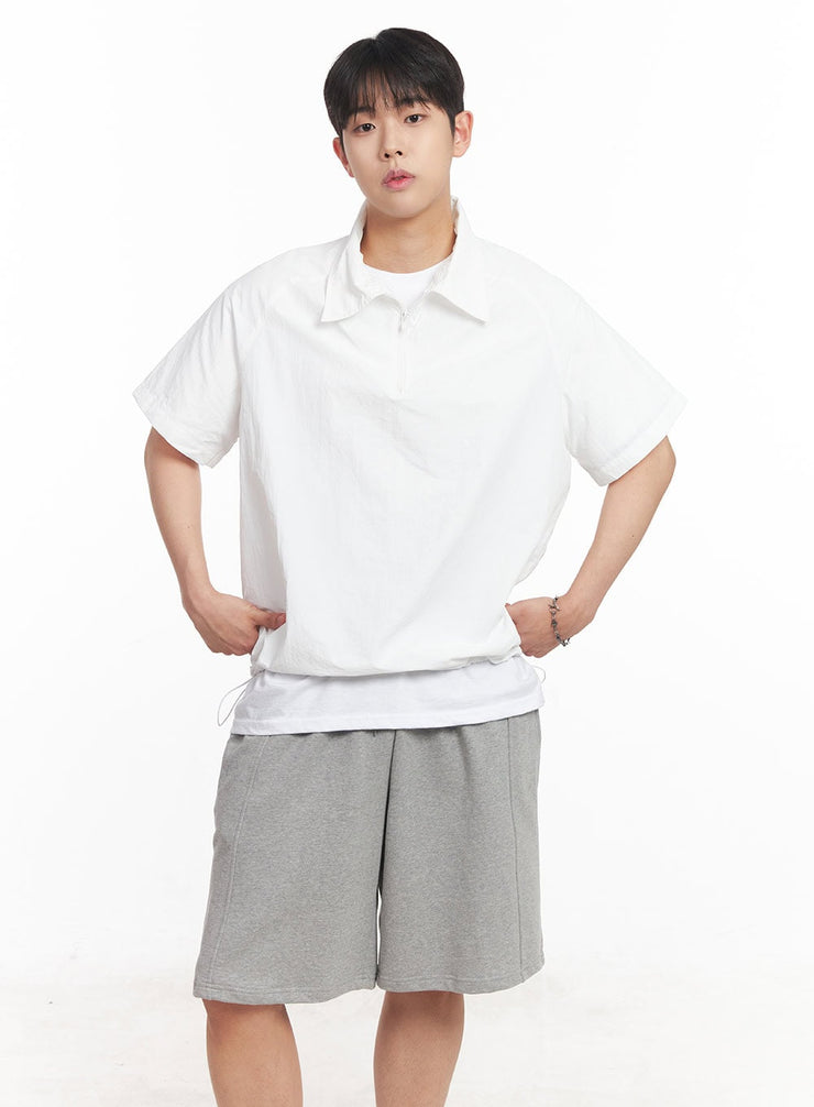 mens-windbreaker-half-zip-top-ia525 / White