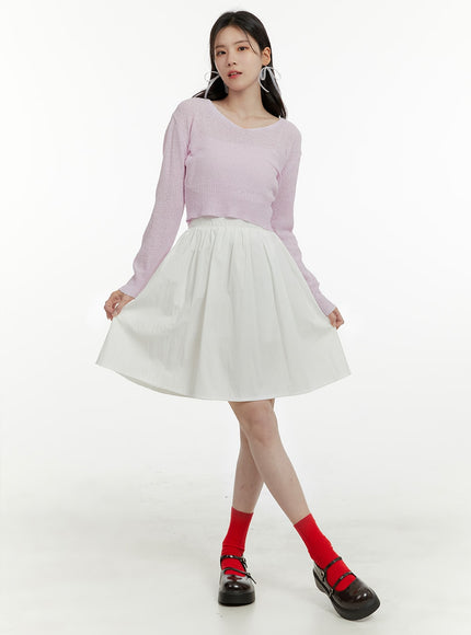 flare-banded-midi-skirt-oa405 / White