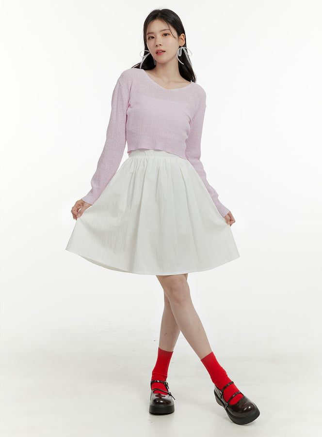 flare-banded-midi-skirt-oa405 / White