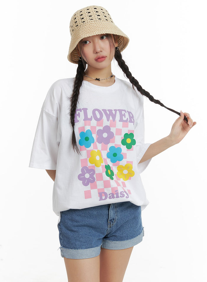 oversized-flower-graphic-t-shirt-om428 / White