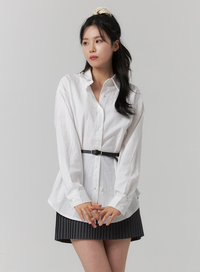 button-up-long-sleeve-solid-blouse-oj417 / White