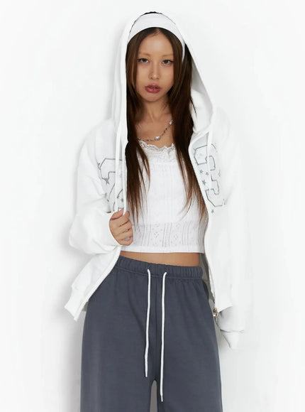 number-graphic-zip-up-hoodie-in528 / White