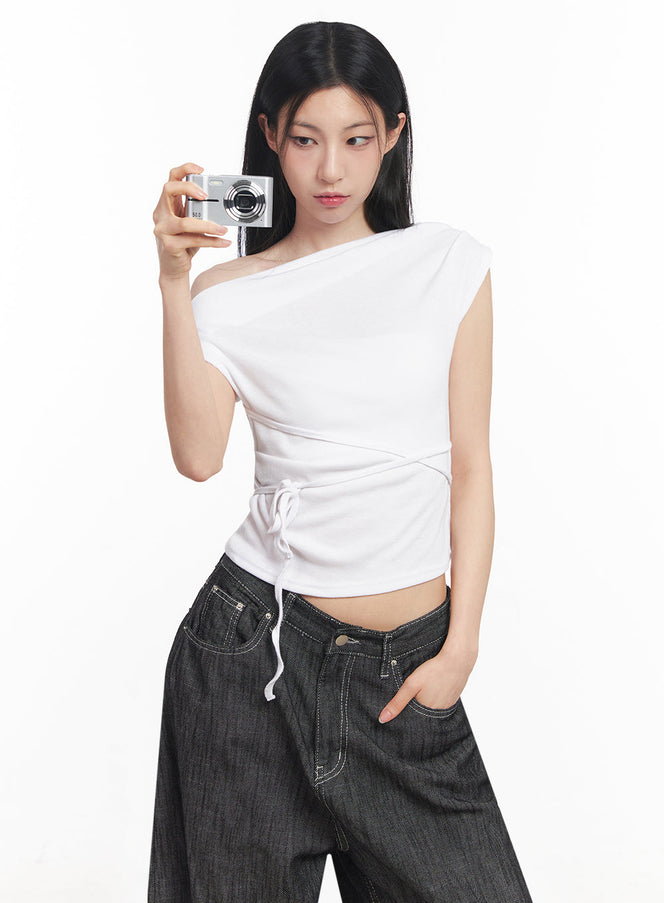 asymmetric-short-sleeve-wrap-shirt-iy516 / White
