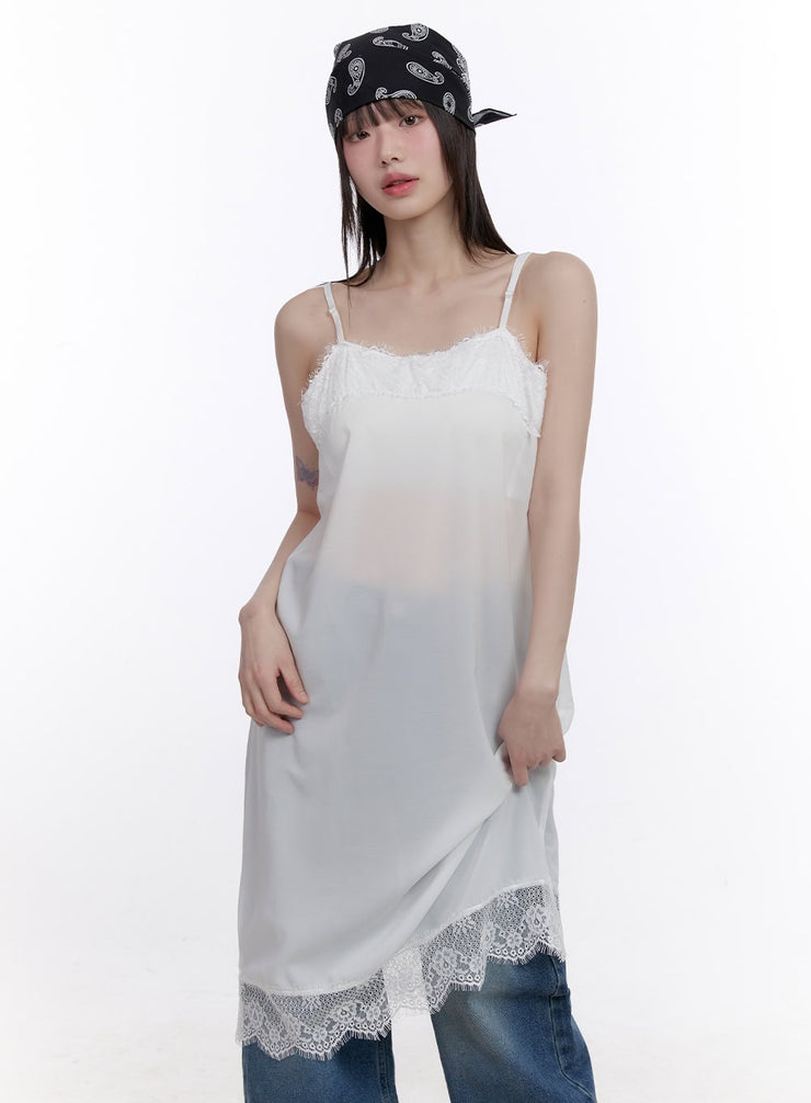 Sheer Lace-Trim Camisole Dress CF512