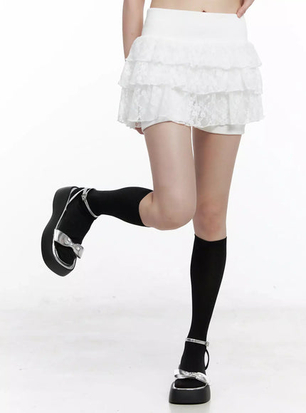 lace-tiered-ruffle-skirt-il531 / White
