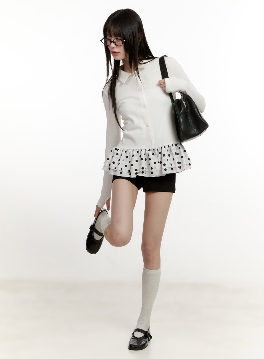 polka-dot-frill-long-sleeve-cardigan-cm514 / White