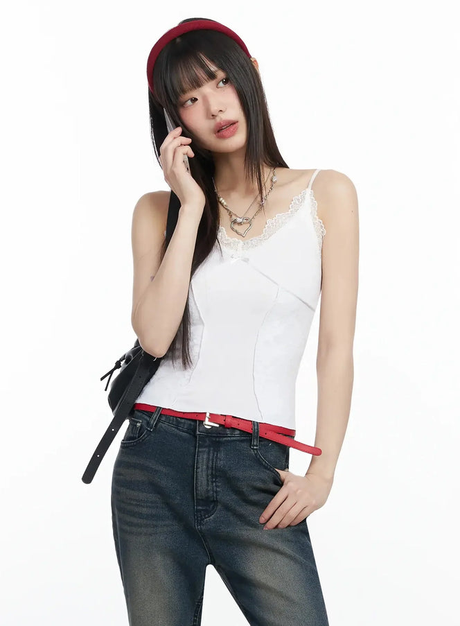 romantic-lace-trim-cami-top-f517 / White