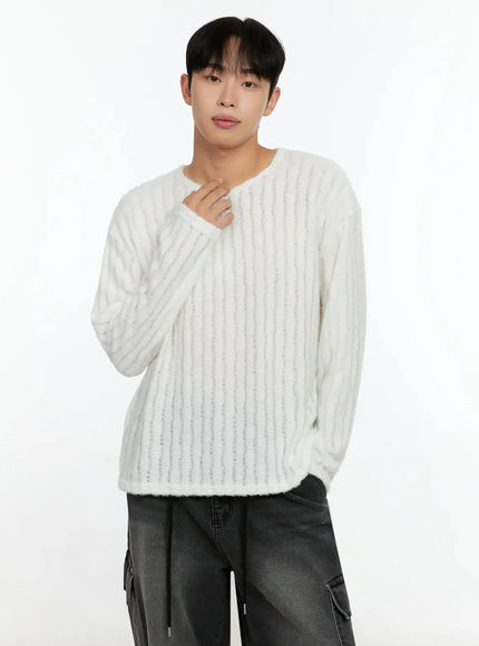 mens-simple-ribbed-long-sleeve-tee-in525 / White