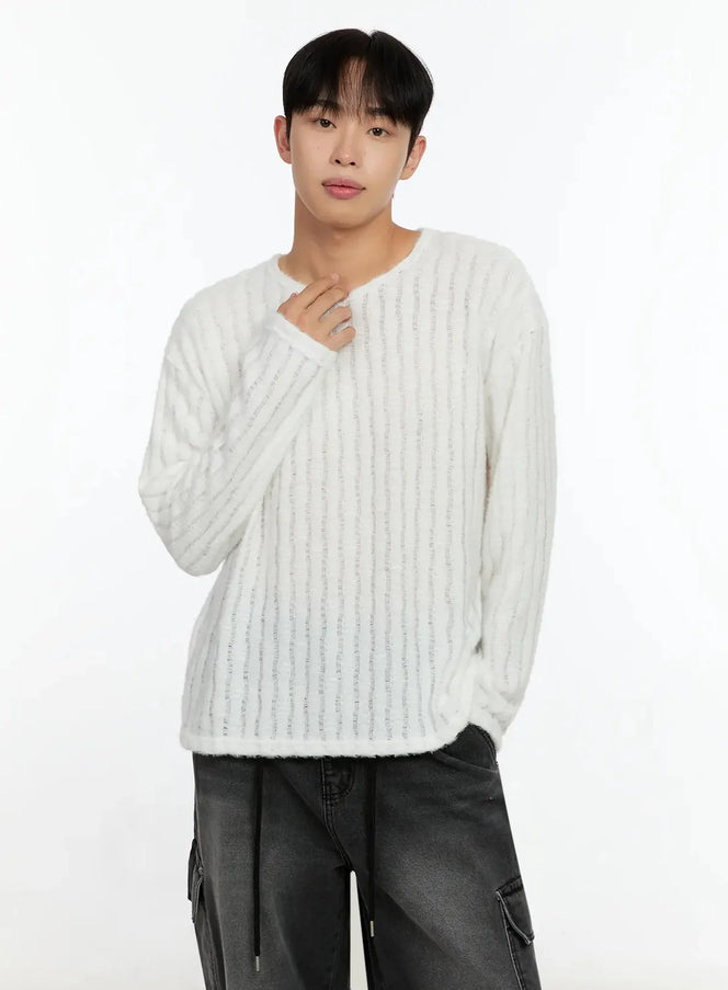 mens-simple-ribbed-long-sleeve-tee-in525 / White