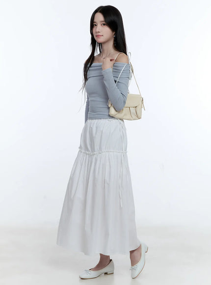 ribbon-tie-waist-maxi-skirt-cg512 / White